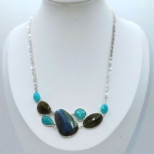 Organic Cut Labradorite And Amazonite Sterling 18" Cluster Necklace NWOT